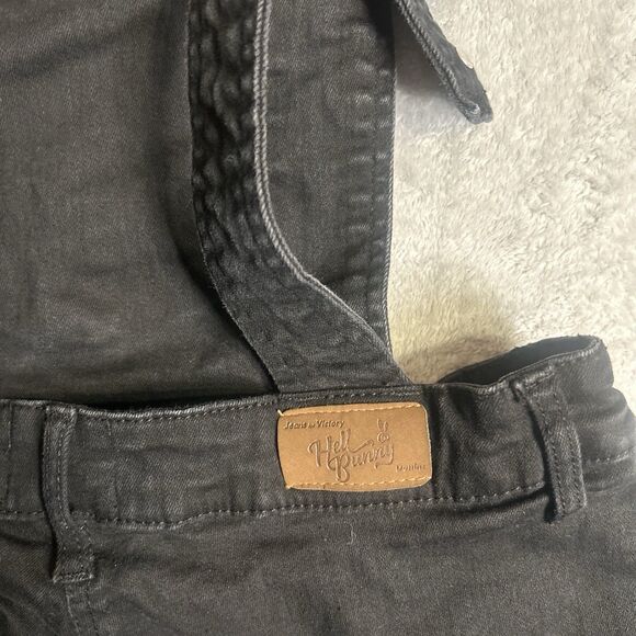 Hell Bunny Dakota Denim Pinafore Dress size large Overalls Skirt Dark Jean Dress - Picture 8 of 9